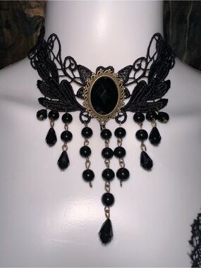 2️⃣ Style #4 Black Lace Gothic Choker with Antique Style Gold Accents New